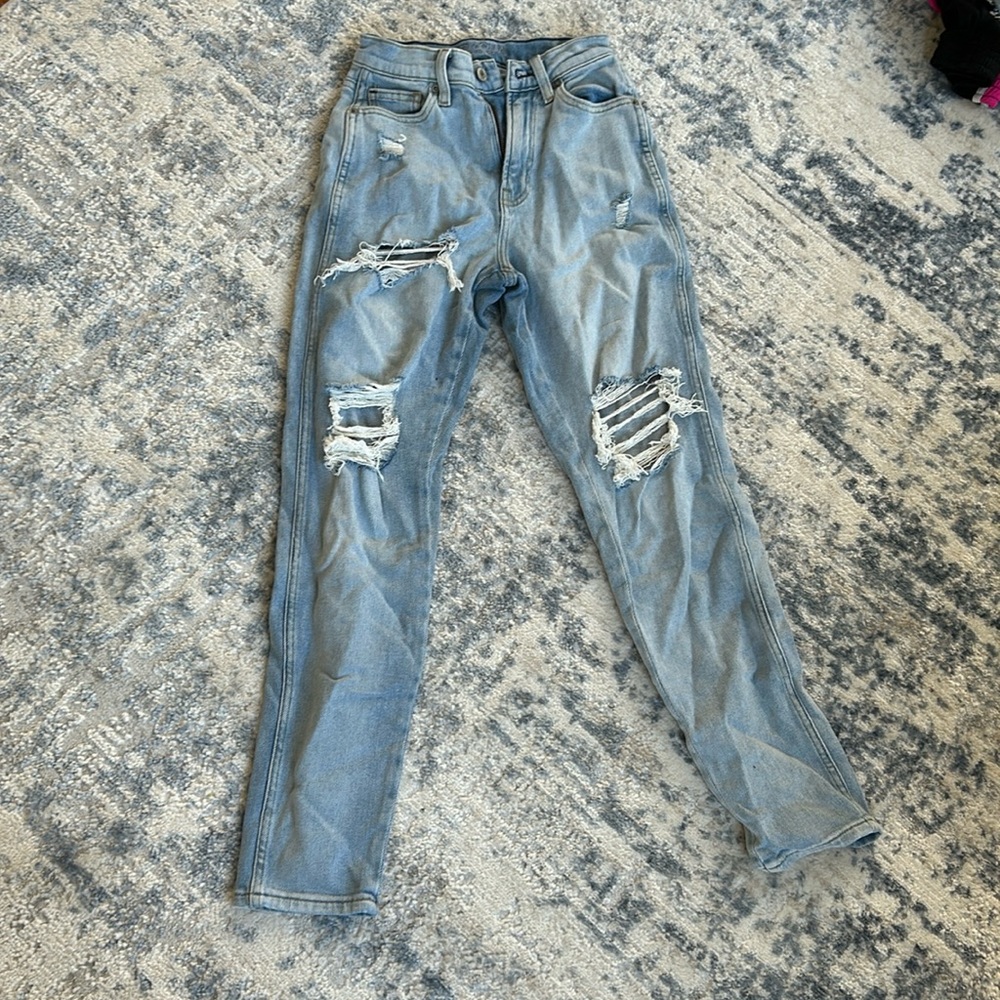 High rise ripped curvy mom jeans